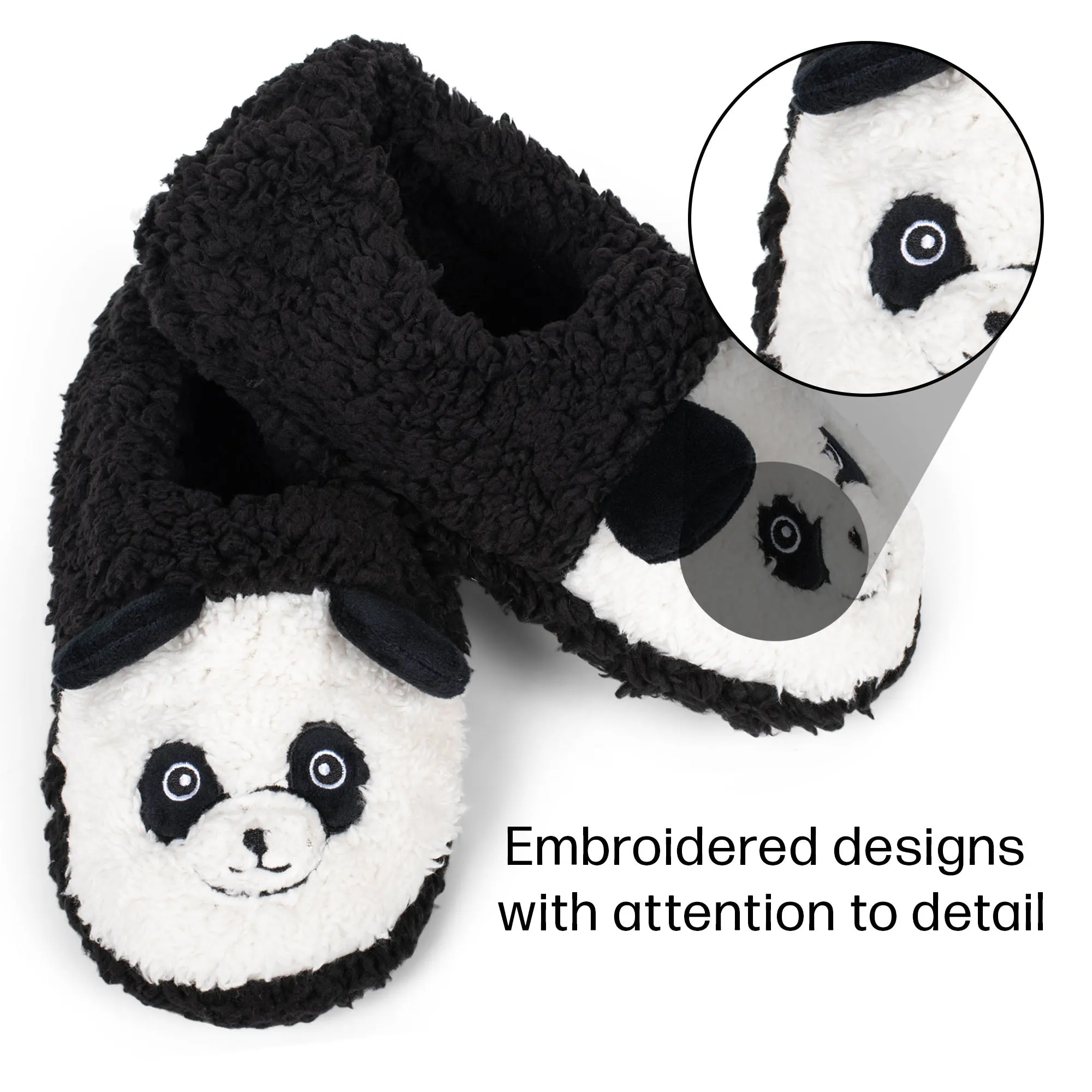 Panda Black Women's Animal Cozy Plush Lined Non Slip Fuzzy Slipper - Medium