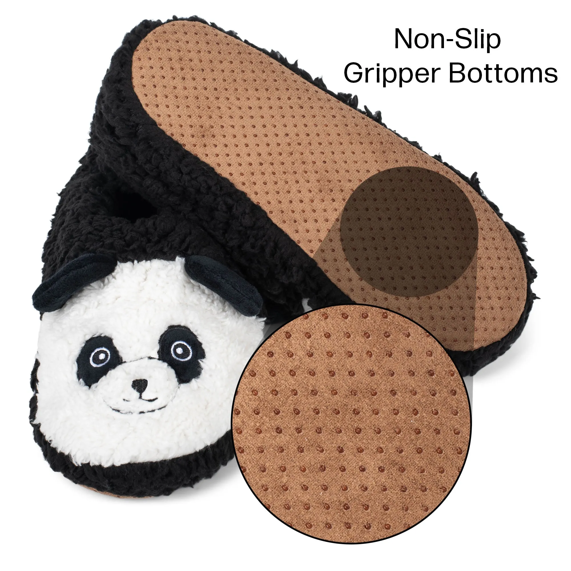 Panda Black Women's Animal Cozy Plush Lined Non Slip Fuzzy Slipper - Medium