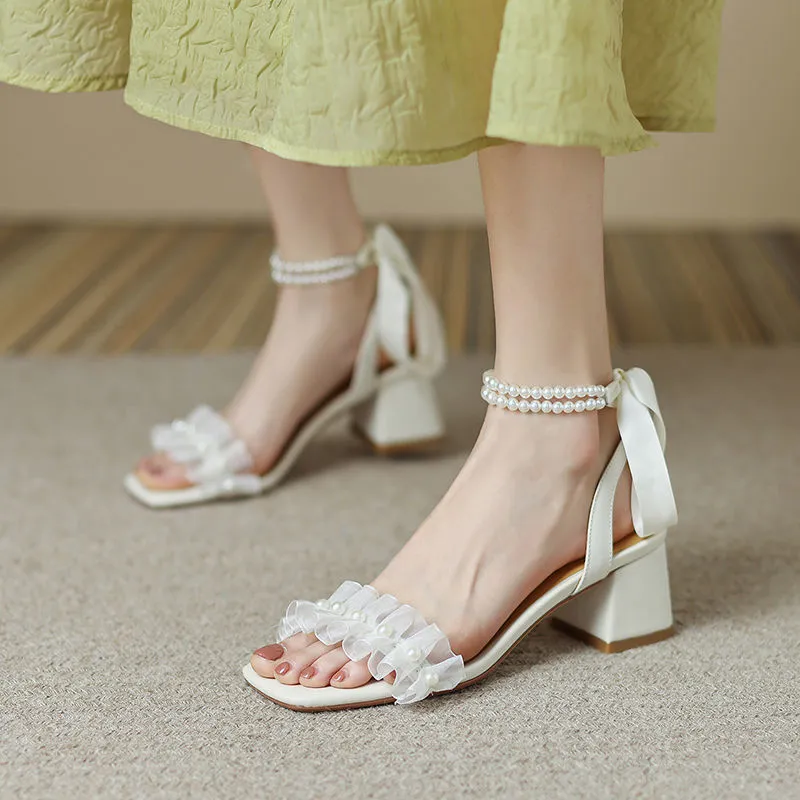 Pearl Ribbon Bow Heel