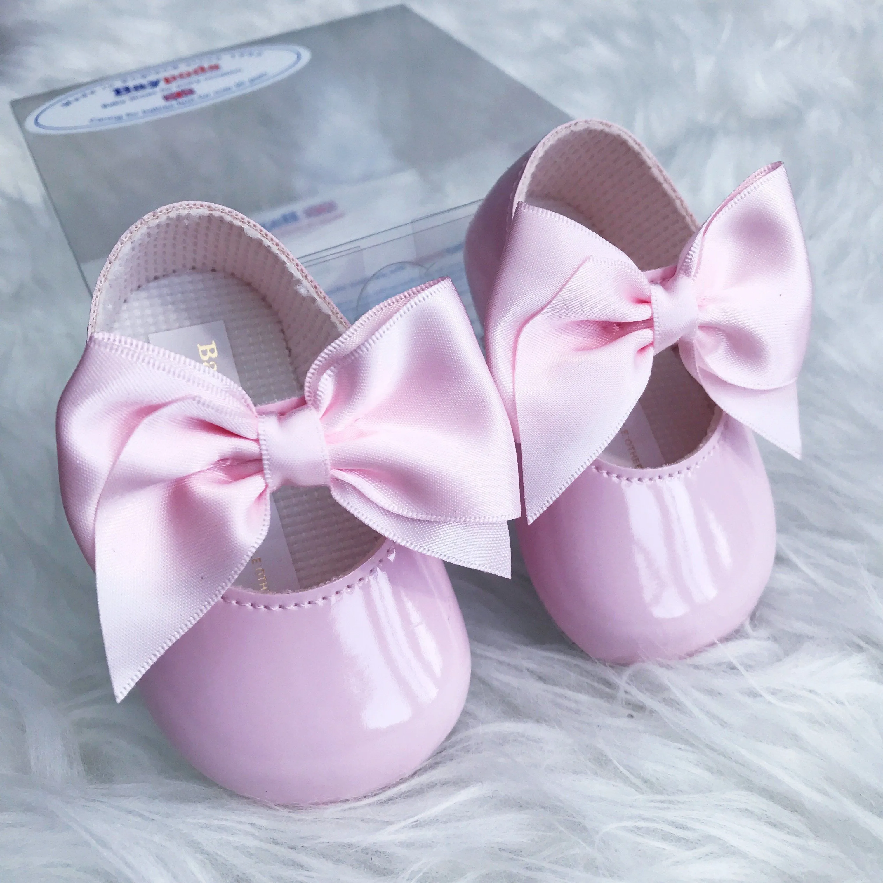 Pink Patent Large Bow Soft Sole Shoes