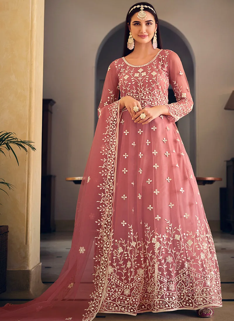 Pink Sequence Embroidery Wedding Anarkali Suit