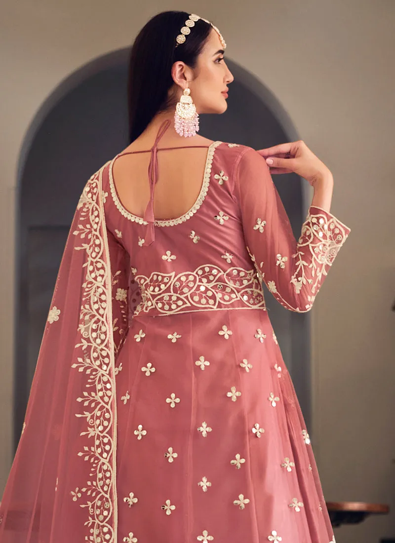 Pink Sequence Embroidery Wedding Anarkali Suit