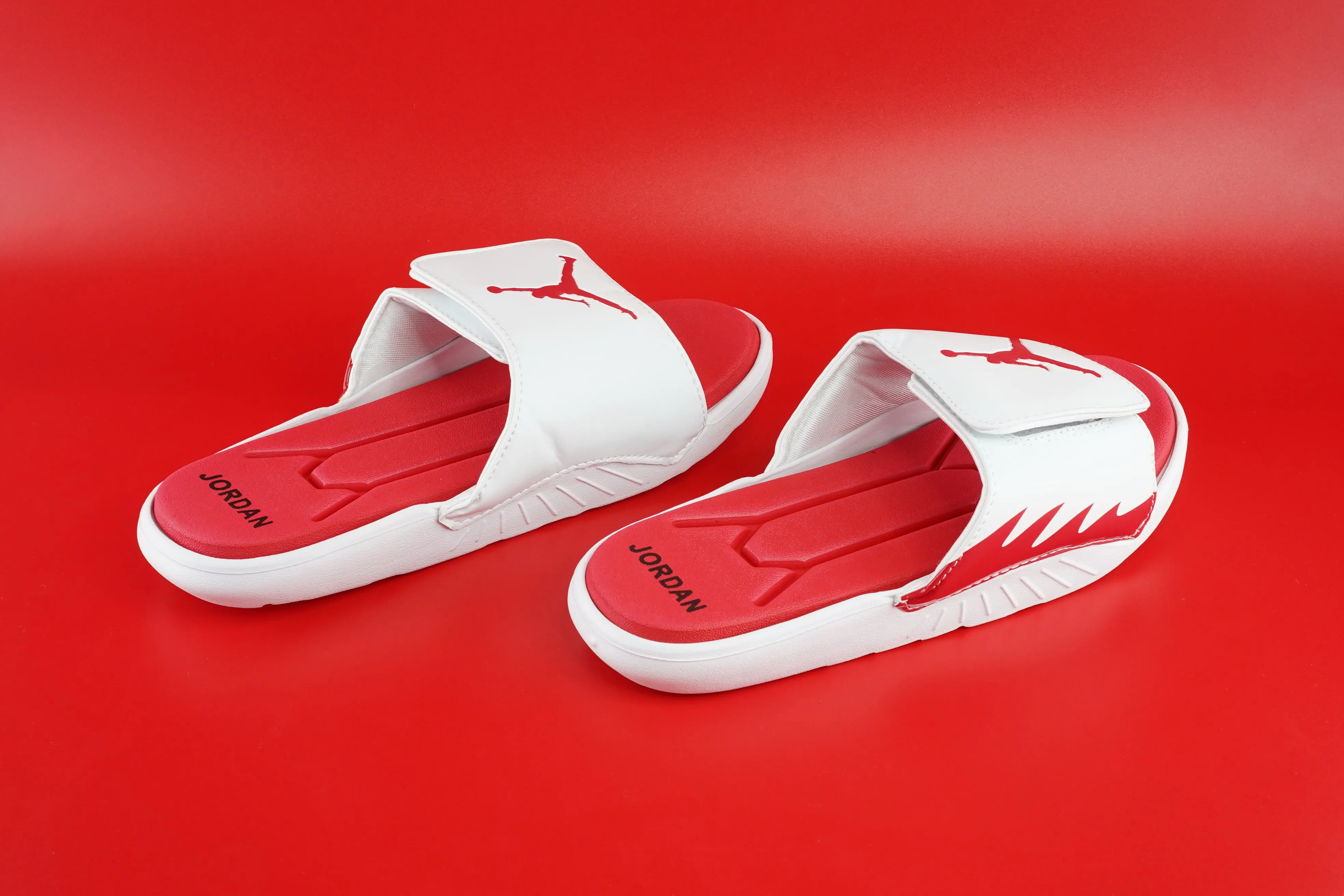 Red and White Jordan Slides For Men