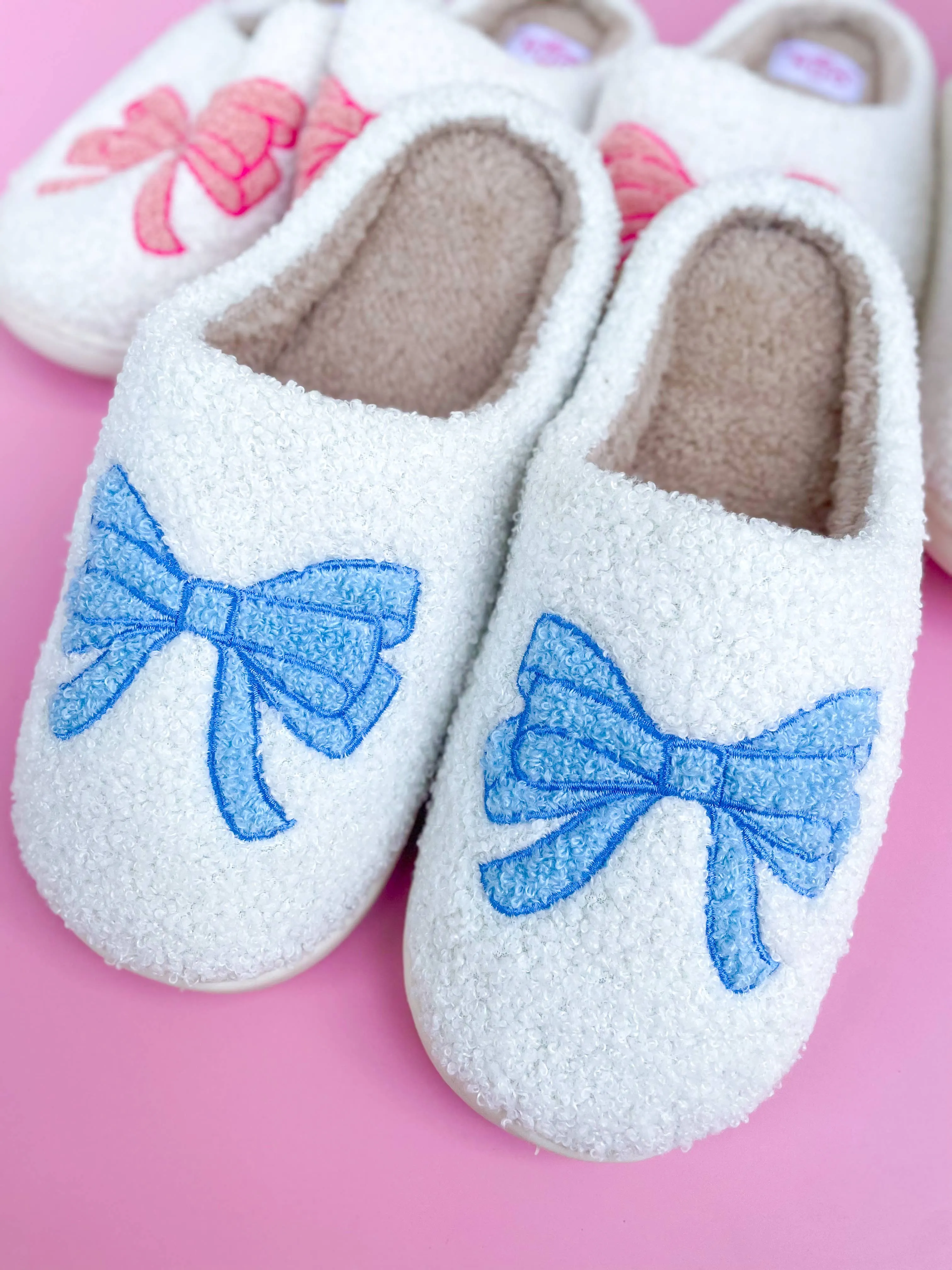 Rock Paper Scissors - Blue Bow Slippers: Large