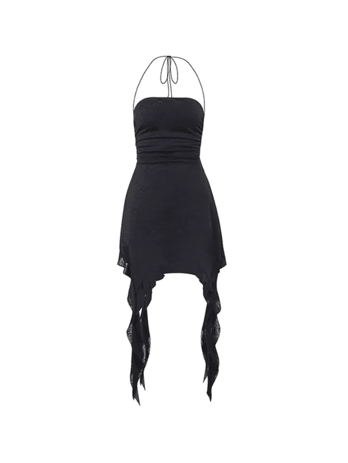 Ruffled Tassel Halter Mini Dress