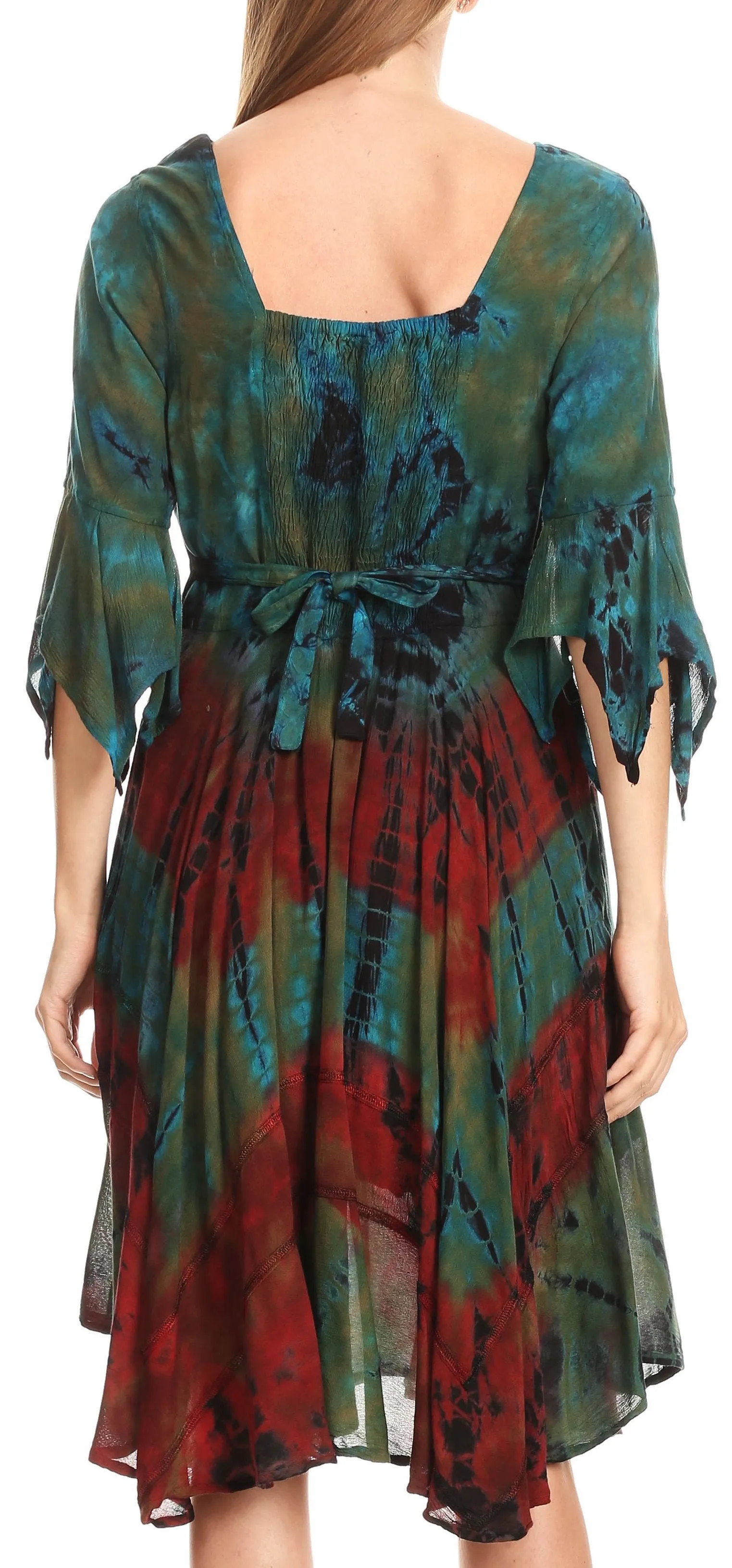 Sakkas Ceren Marble Dye Cascading Corset Dress with Handkerchief Sleeves