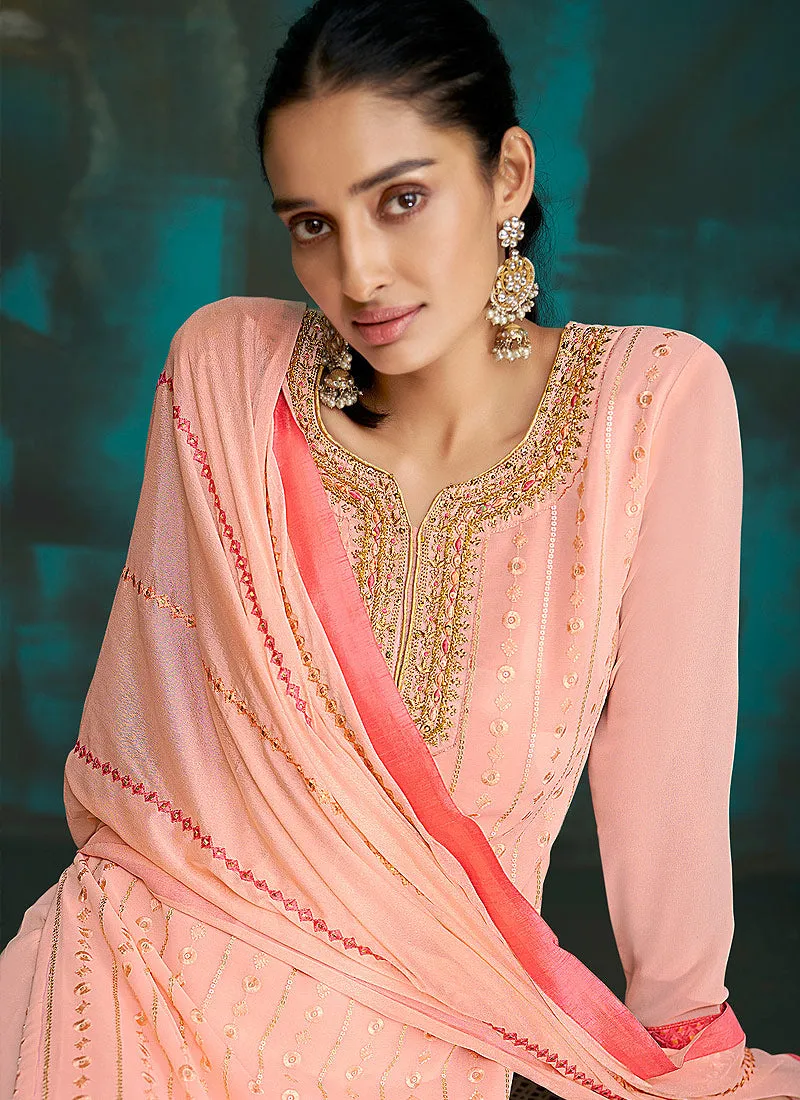 Soft Peach Georgette Designer Gharara Suit