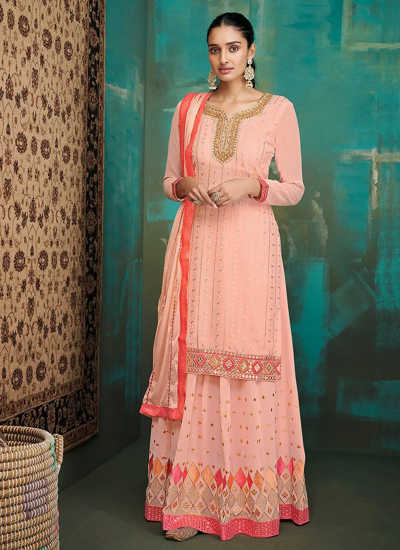 Soft Peach Georgette Designer Gharara Suit