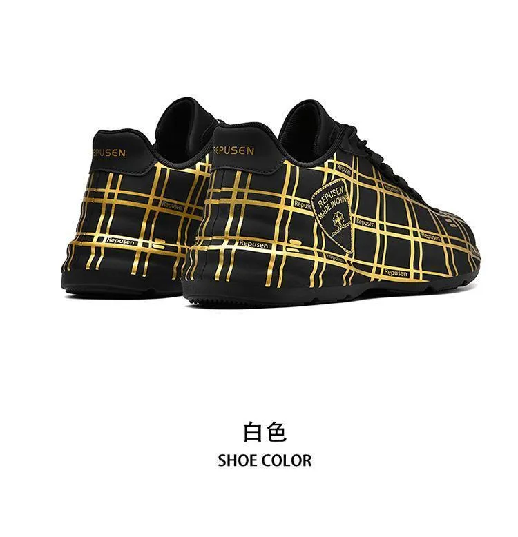 Stylish Microfiber Plaid Casual Sneakers