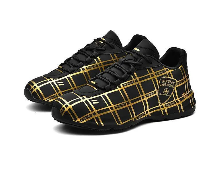 Stylish Microfiber Plaid Casual Sneakers