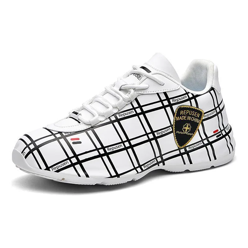 Stylish Microfiber Plaid Casual Sneakers