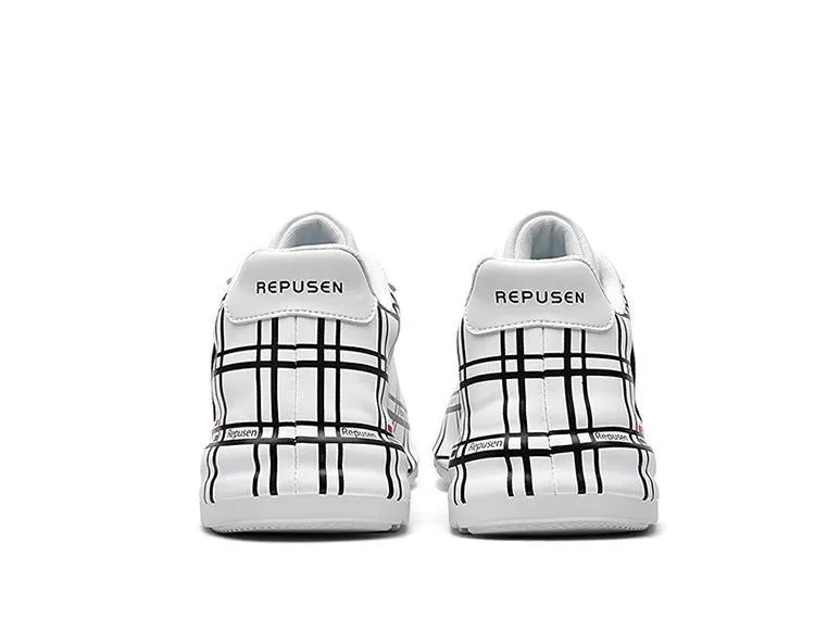 Stylish Microfiber Plaid Casual Sneakers