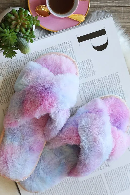 Tie Dye Faux Fur Slippers -  Perfect Holiday Gift!