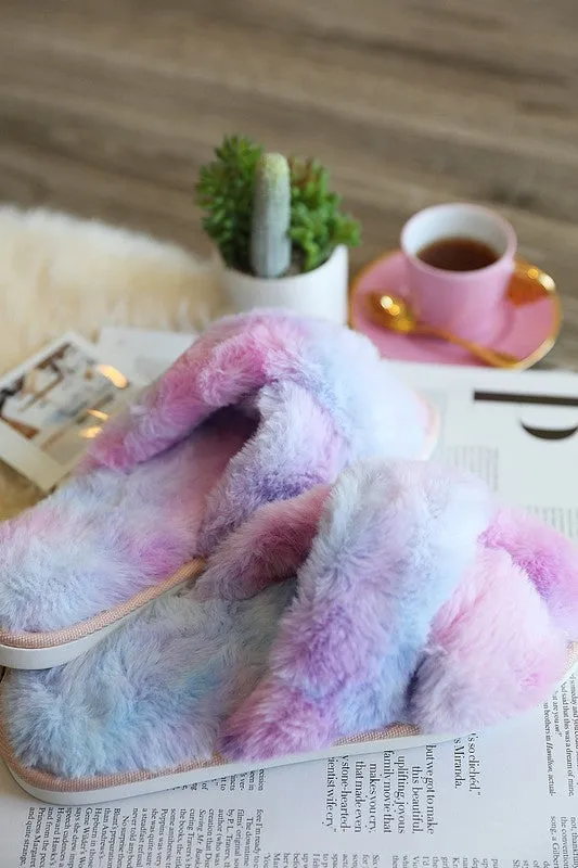 Tie Dye Faux Fur Slippers -  Perfect Holiday Gift!