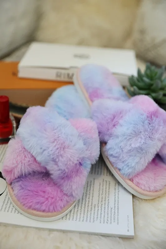 Tie Dye Faux Fur Slippers -  Perfect Holiday Gift!