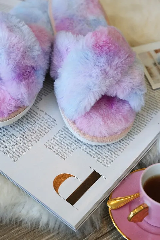 Tie Dye Faux Fur Slippers -  Perfect Holiday Gift!