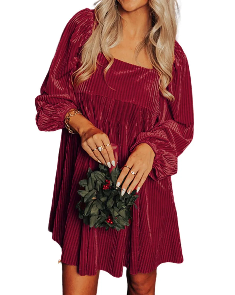 Velvet Square Neck Babydoll Dress