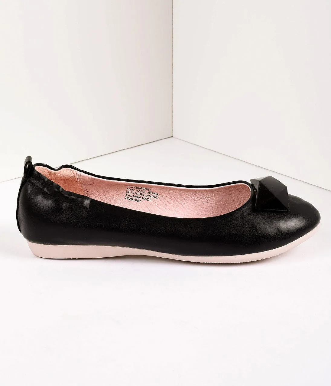 Vintage Style Black Leatherette & Geometric Gem Ballet Flats