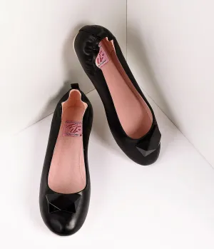 Vintage Style Black Leatherette & Geometric Gem Ballet Flats