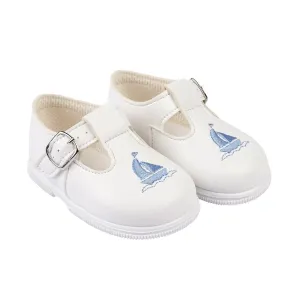 White & Light Blue Sailboat Hard Sole Shoes