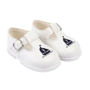 White & Navy Sailboat Hard Sole Shoes