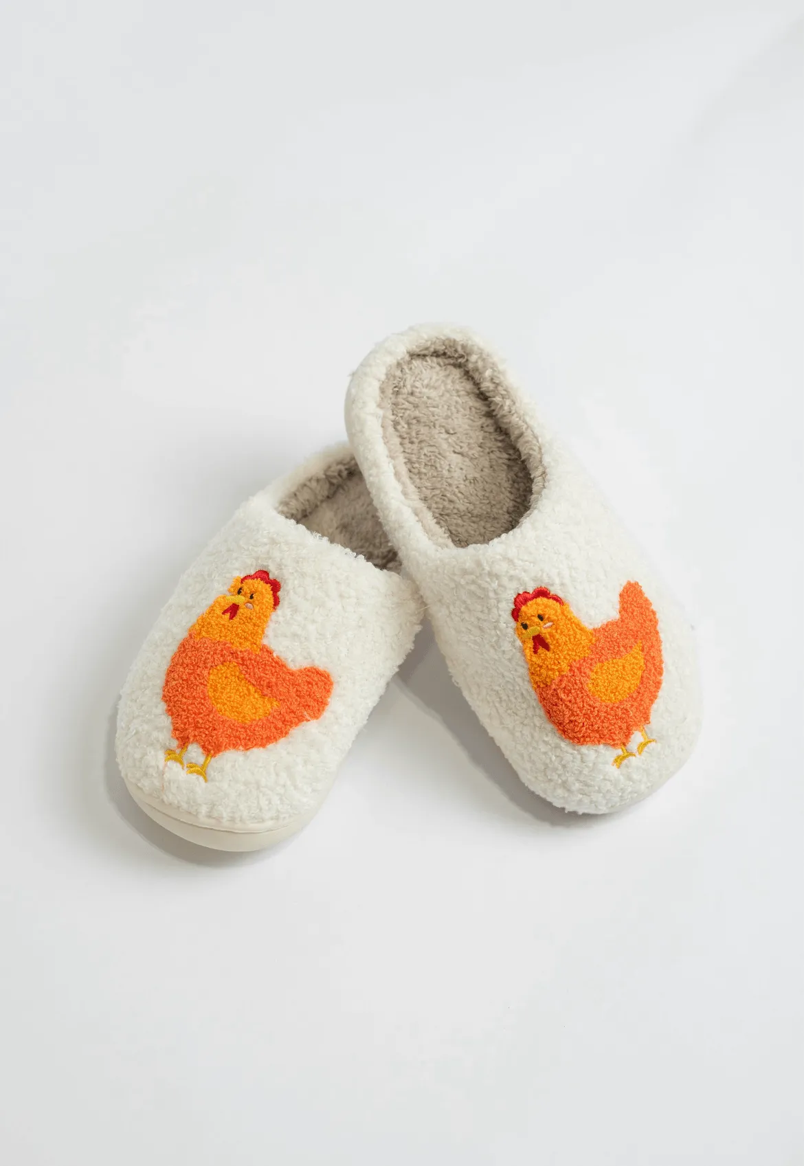 White Fuzzy Chicken Slippers - Adult