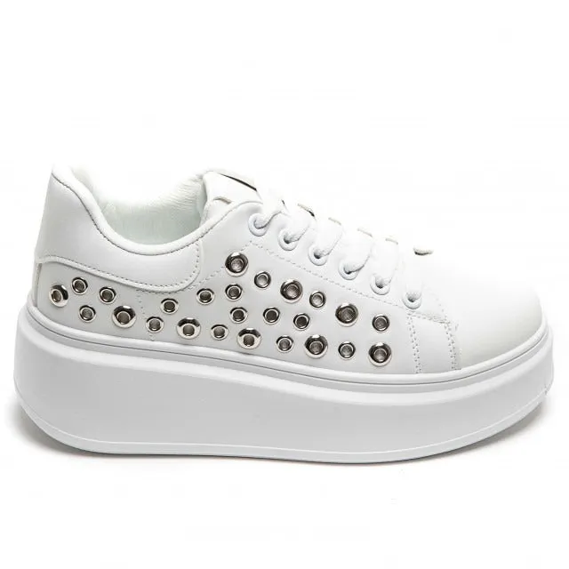 WHITE LACE UP SIDE DETAIL CHUNKY STYLISH FLAT TRAINERS