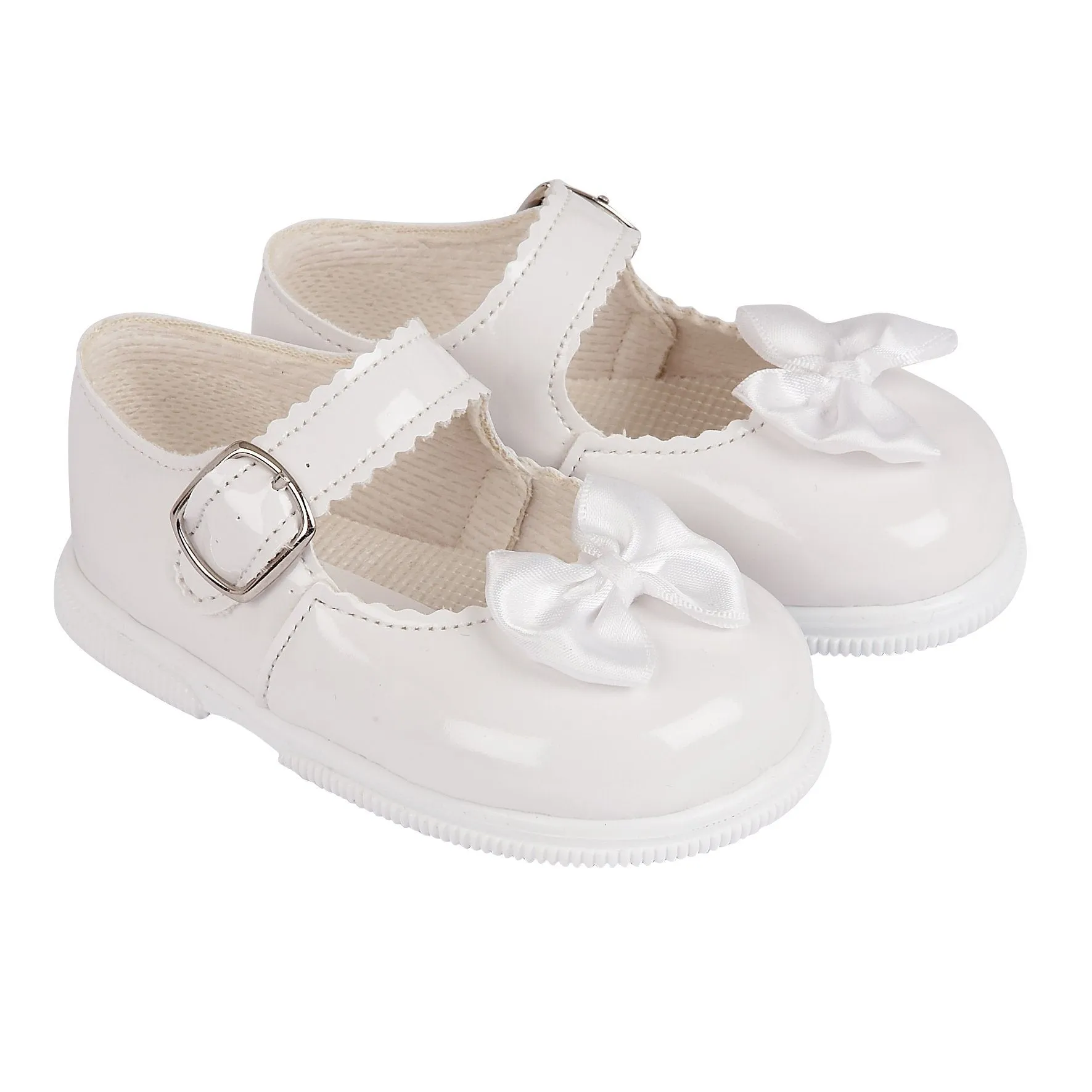 White Patent Hard Sole Bow Shoes