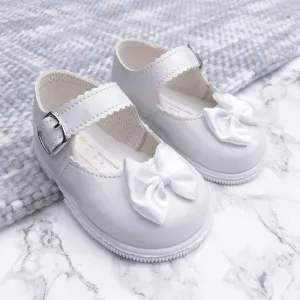 White Patent Hard Sole Bow Shoes