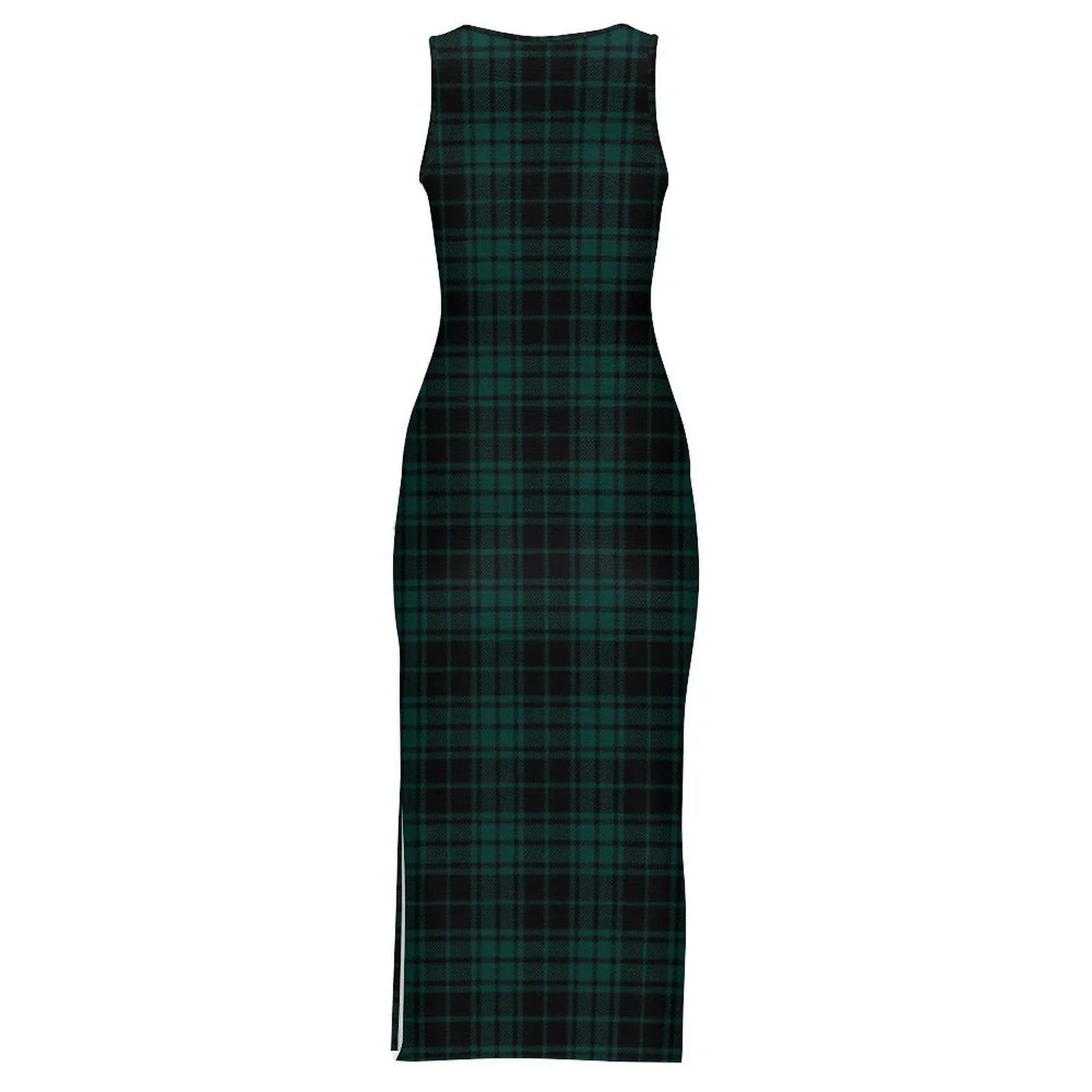 Wintergreen Plaid Sleeveless Bodycon Side Slit Long Dress Split cheongsam