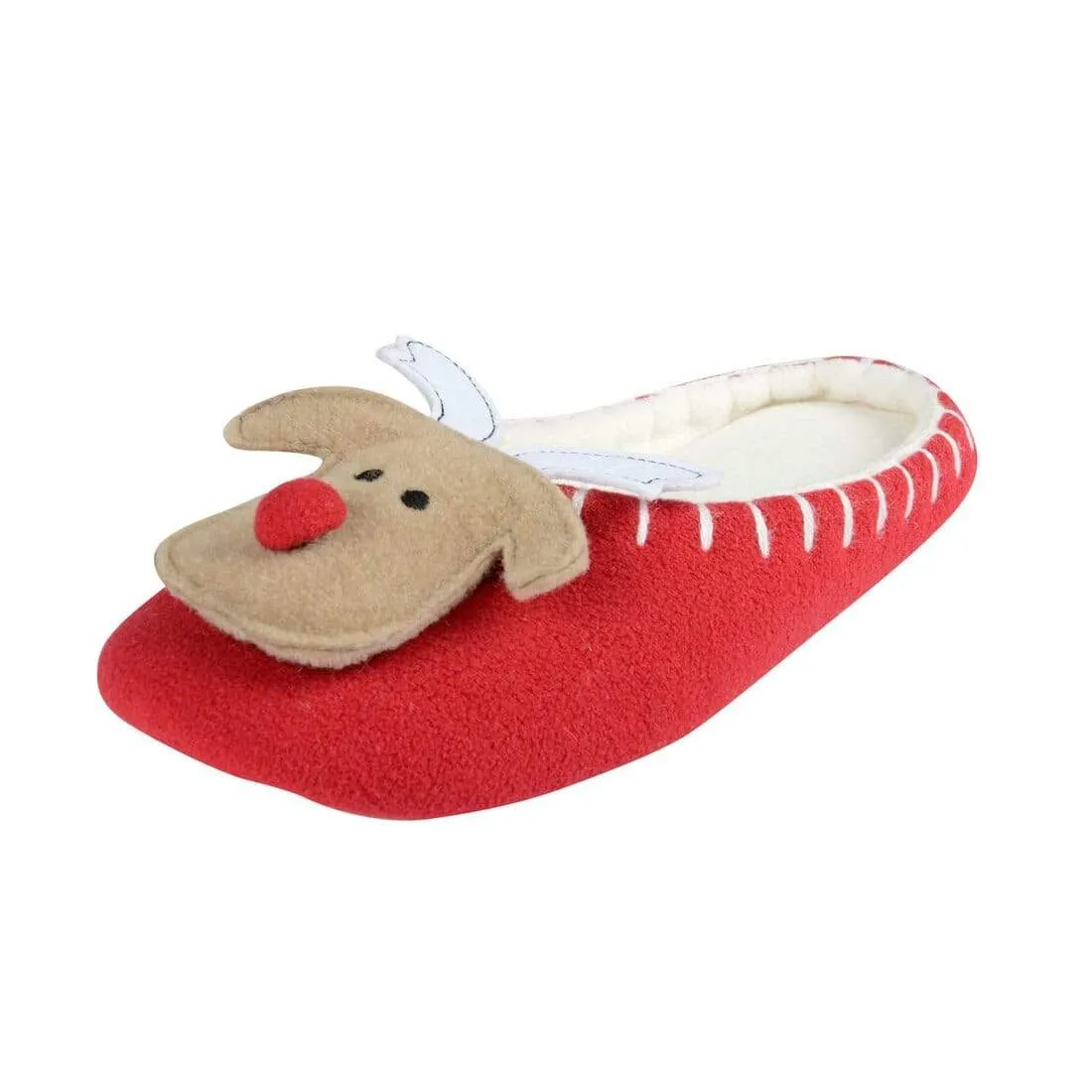 Womens Mule Style Rudolph Reindeer Christmas Slippers