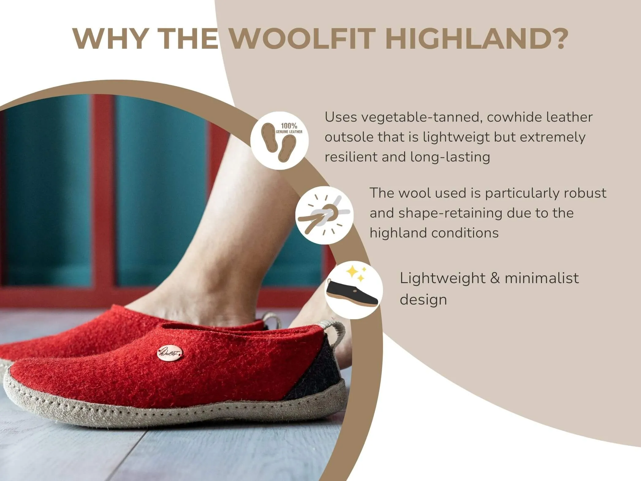 WoolFit Highland | Closed-Heel Felt Slippers with Leather Sole