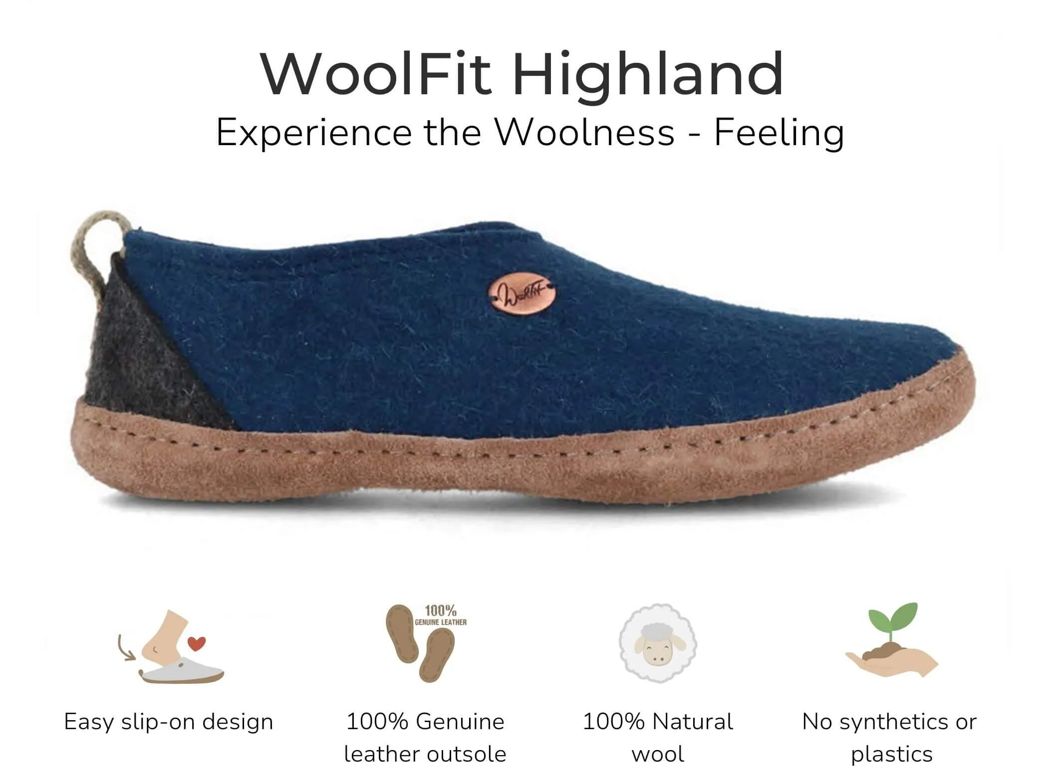 WoolFit Highland | Closed-Heel Felt Slippers with Leather Sole