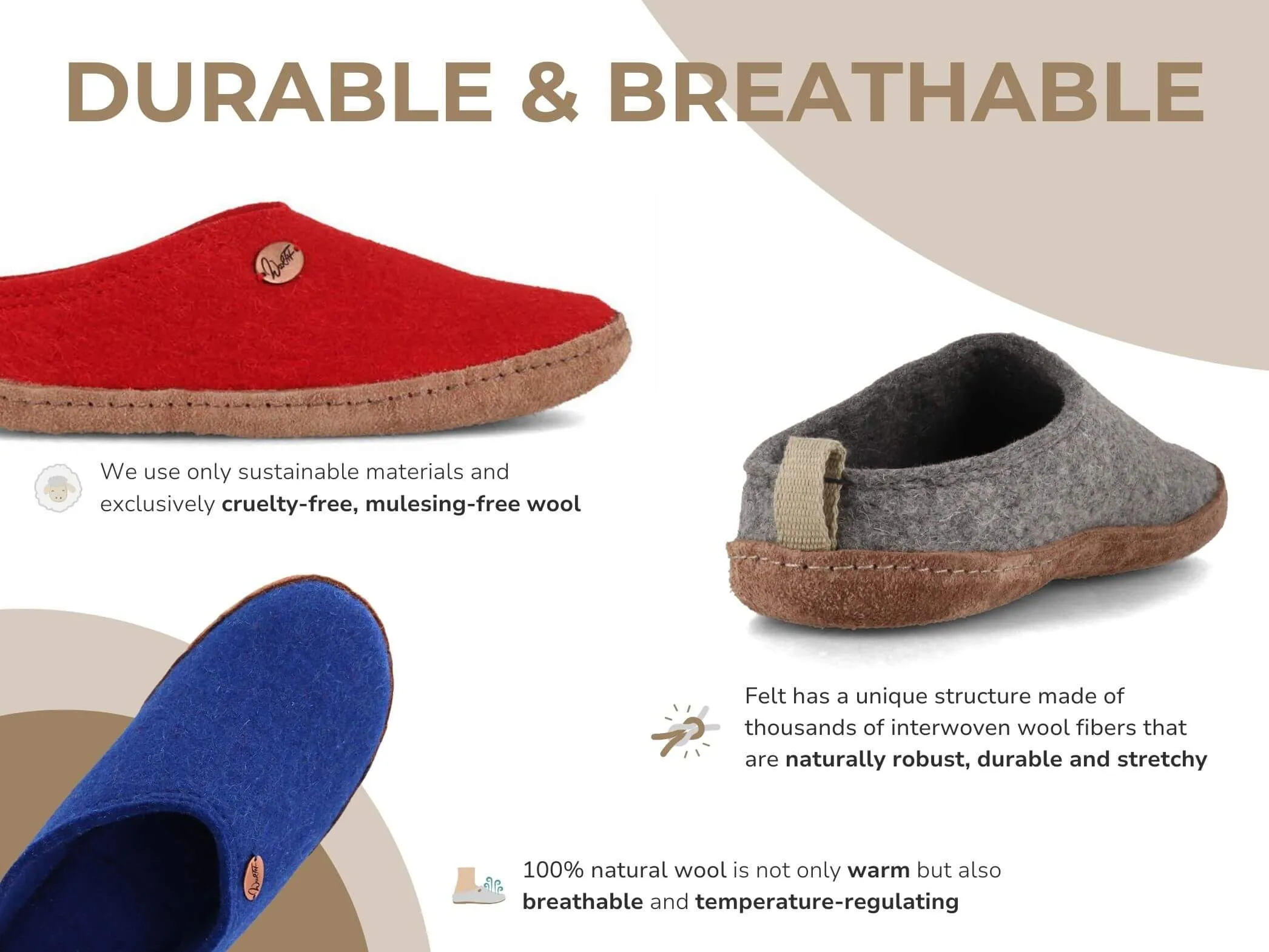 WoolFit Tundra | Lightweight Felt Slippers with Leather Sole